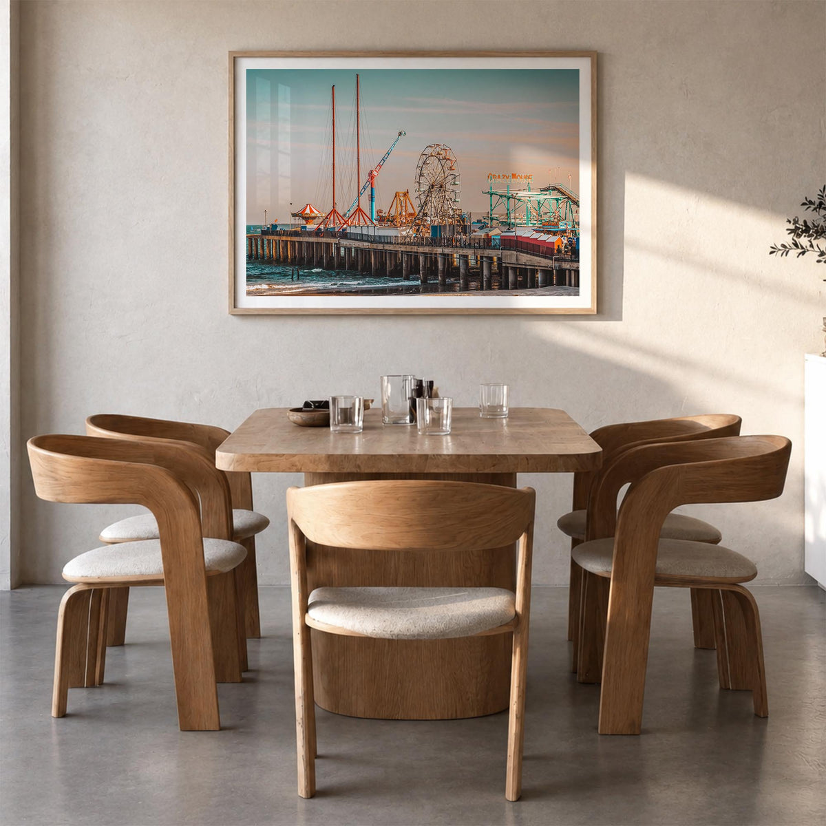 Jersey Shore colorful photo poster of New Jersey, USA – horizontal wall art in natural wood frame with white border, hanging 