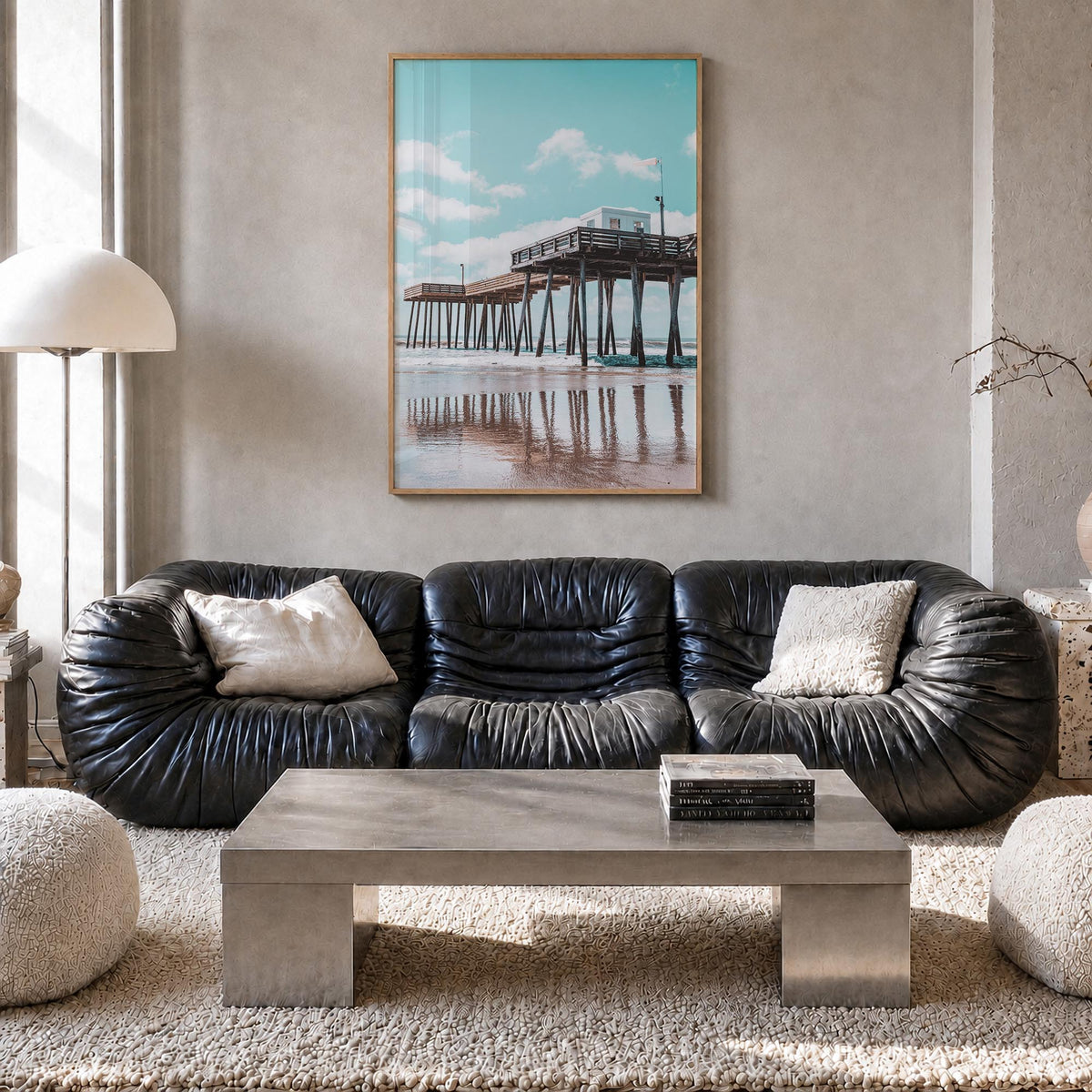 Jersey Shore colorful photo poster of New Jersey, USA – vertical wall art in natural wood frame, hanging on wall