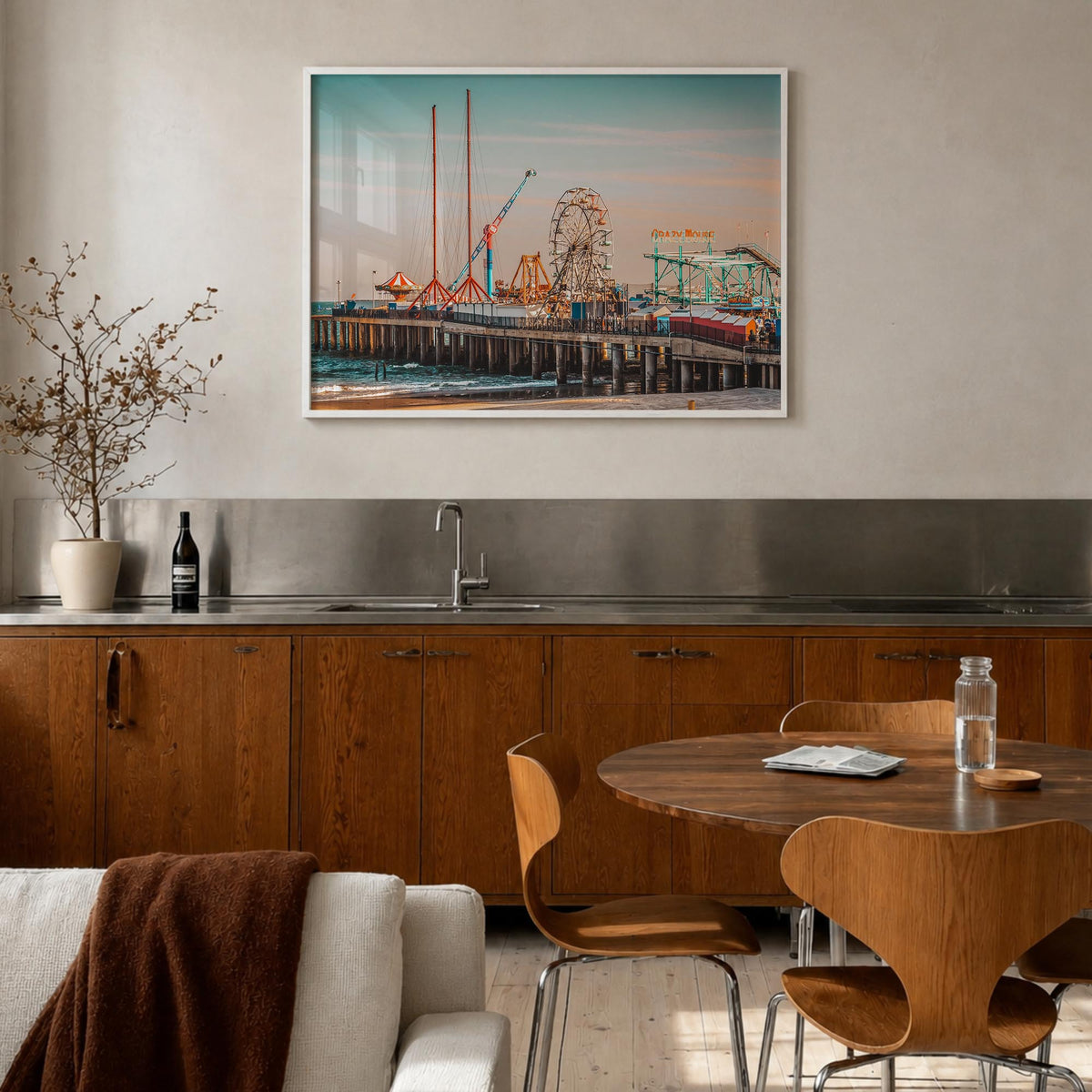 Jersey Shore colorful photo poster of New Jersey, USA – horizontal wall art in white wood frame, hanging on wall