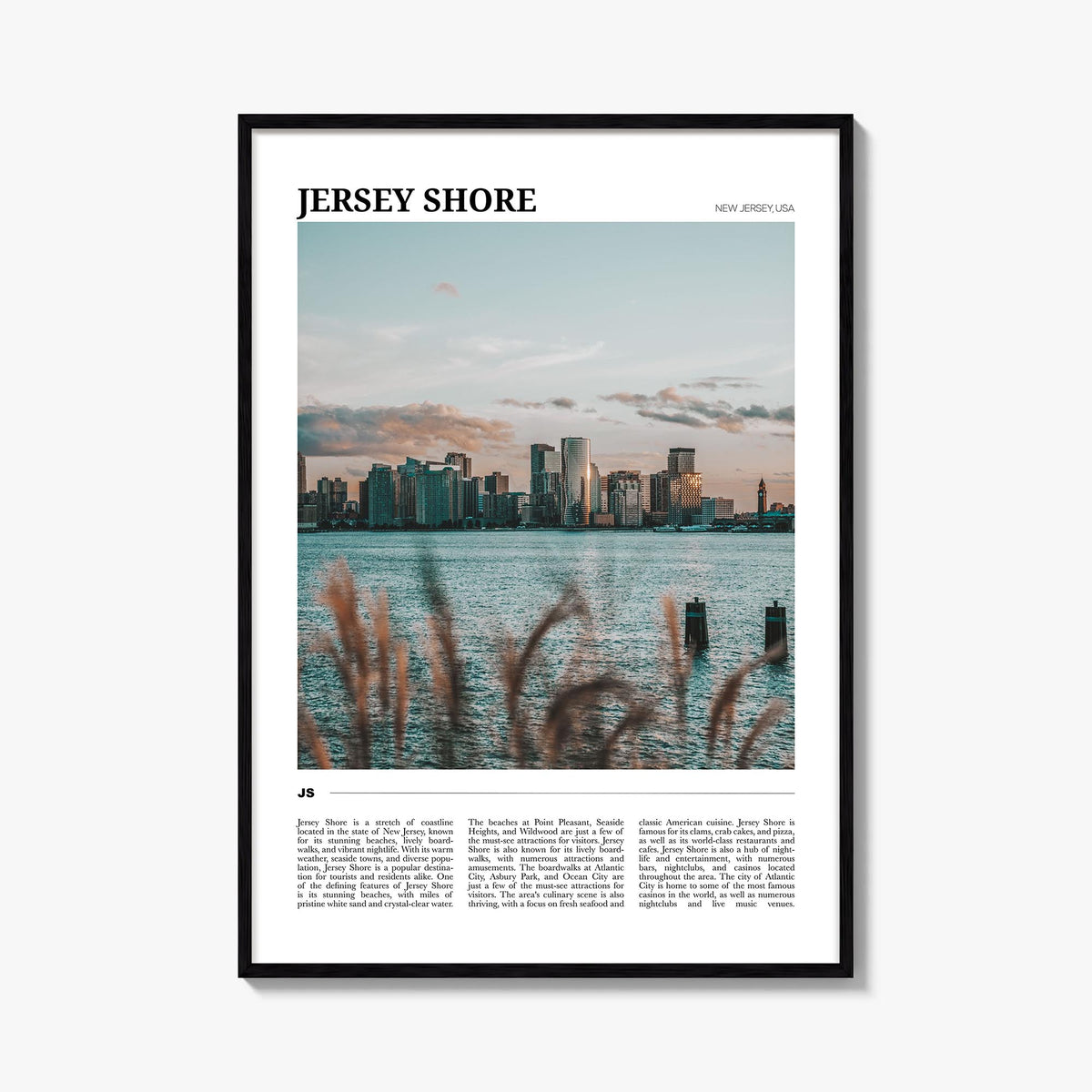 Jersey Shore colorful travel poster of New Jersey, USA – vertical wall art, unframed print shown in interior mockup