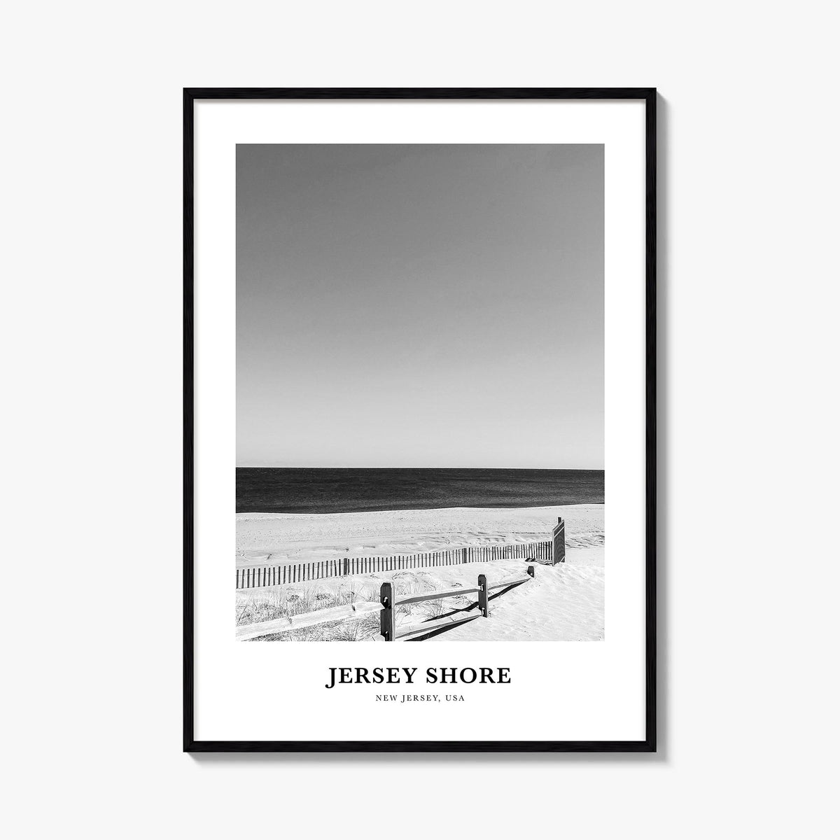 Jersey Shore no. 1 black & white classic poster of New Jersey, USA – vertical wall art, unframed print shown in interior mock