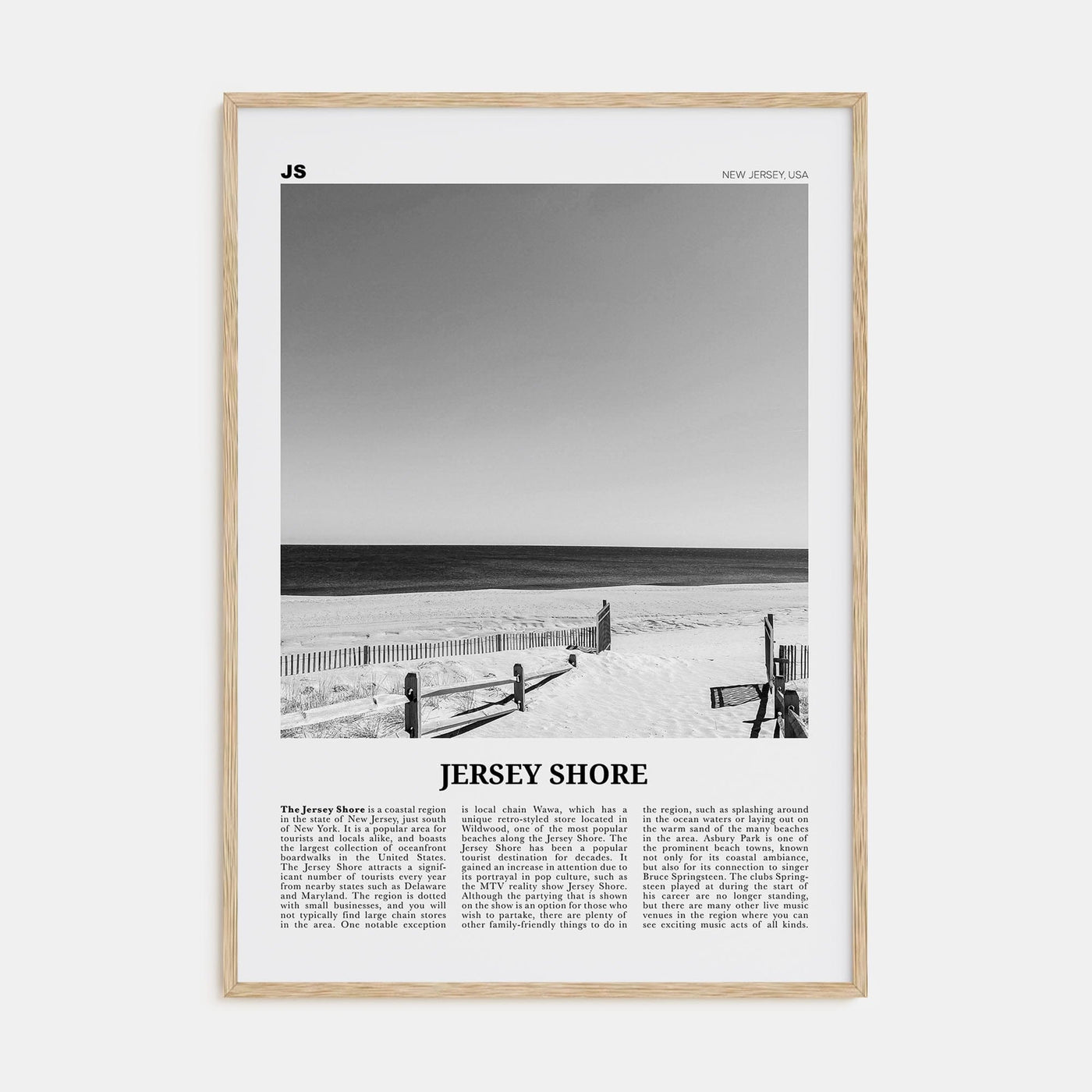 Jersey Shore No 1 Poster Natural Wood / 8x12 in Nbourhood Travel B&W Poster