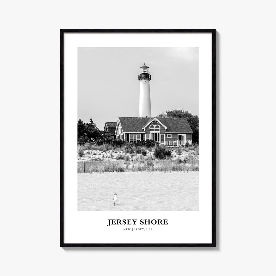 Jersey Shore no. 2 black & white classic poster of New Jersey, USA – vertical wall art, unframed print shown in interior mock
