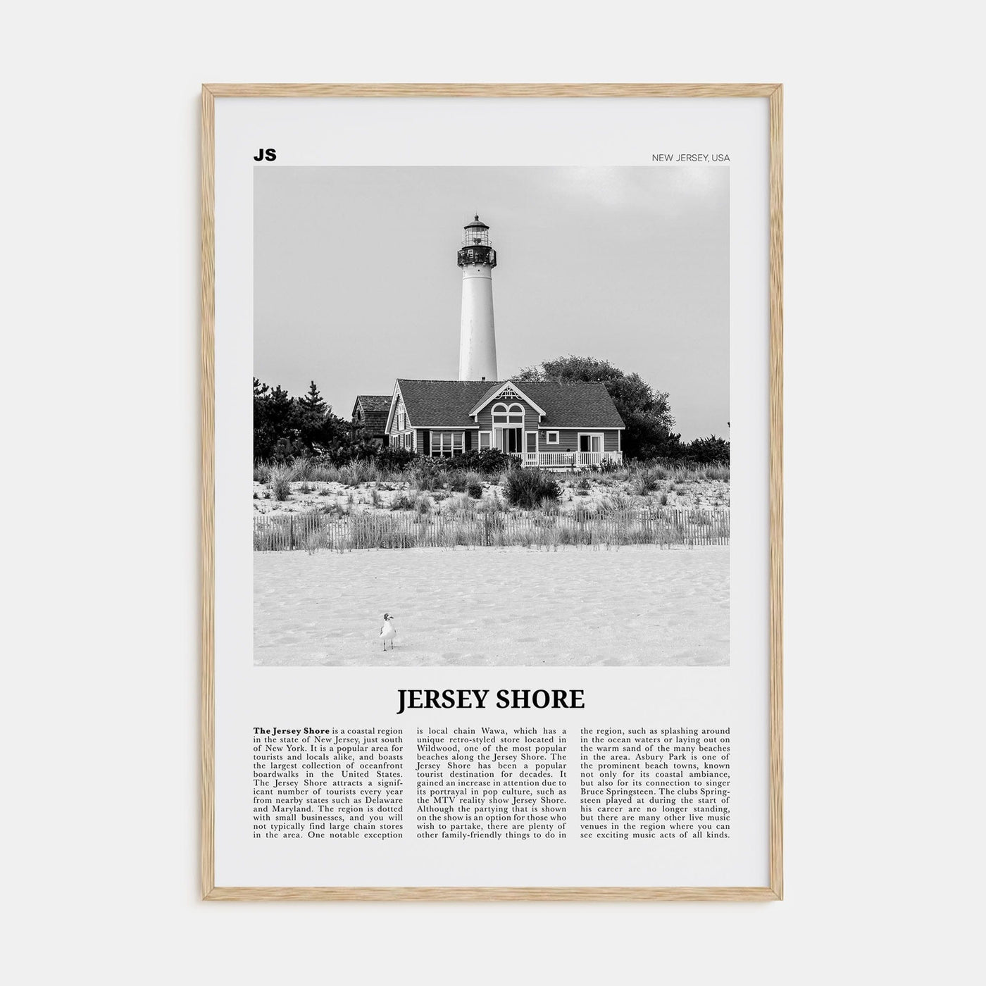 Jersey Shore No 2 Poster Natural Wood / 8x12 in Nbourhood Travel B&W Poster