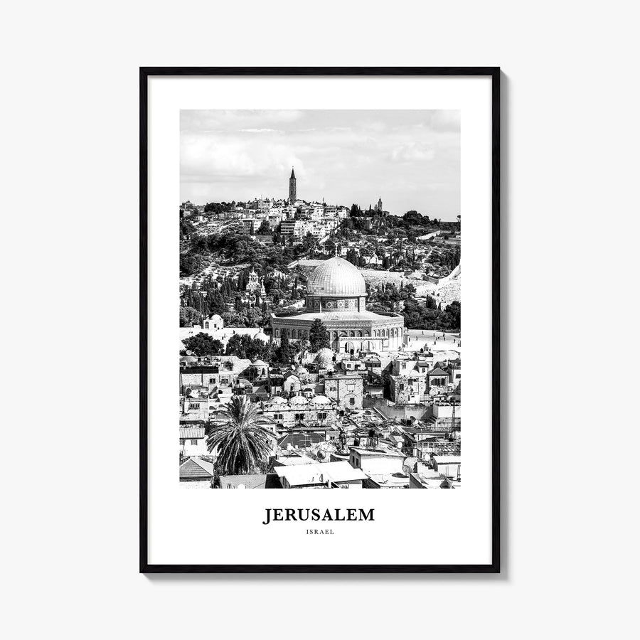 Jerusalem black & white classic poster of Middle East – vertical wall art, unframed print shown in interior mockup
