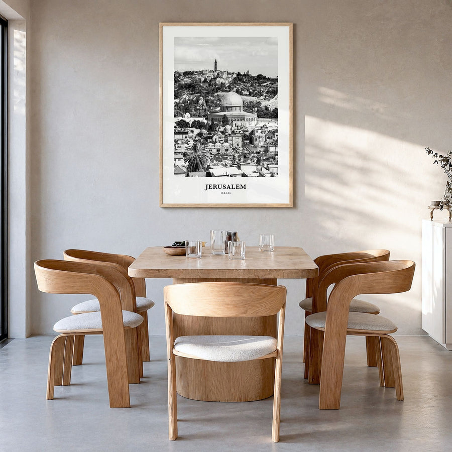 Jerusalem Classic Poster in a natural wood frame, hanging in a dining room