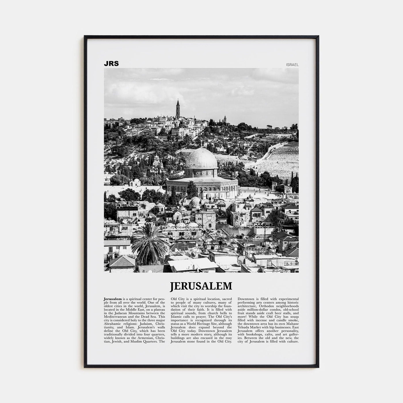 Jerusalem Poster None / 8x12 in Nbourhood Travel B&W Poster