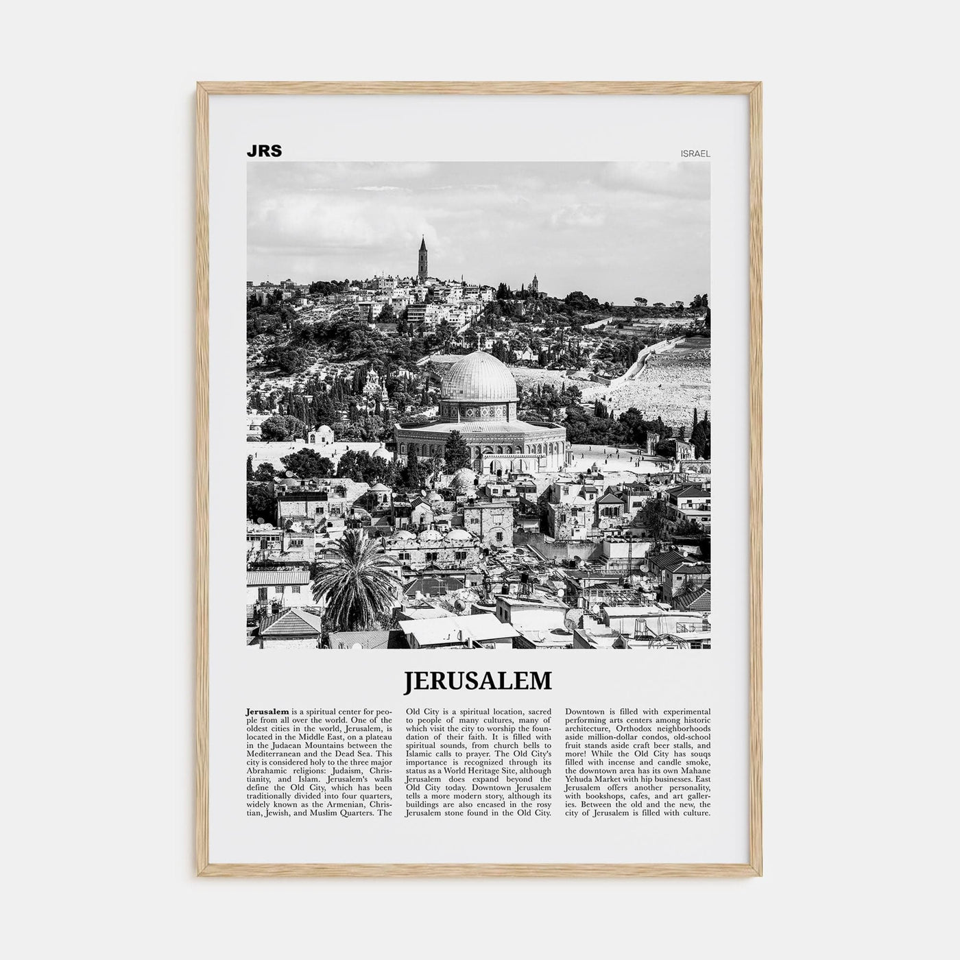 Jerusalem Poster Natural Wood / 8x12 in Nbourhood Travel B&W Poster