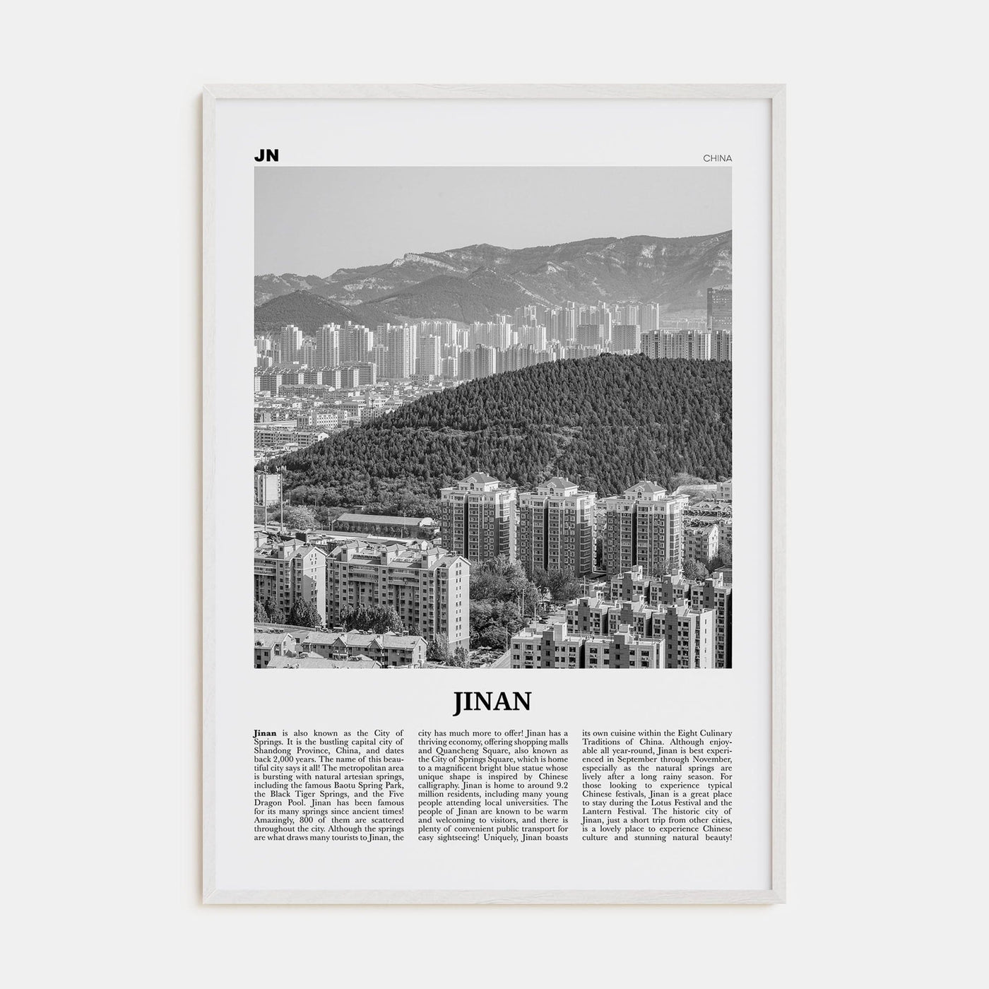 Jinan Poster White Wood / 8x12 in Nbourhood Travel B&W Poster