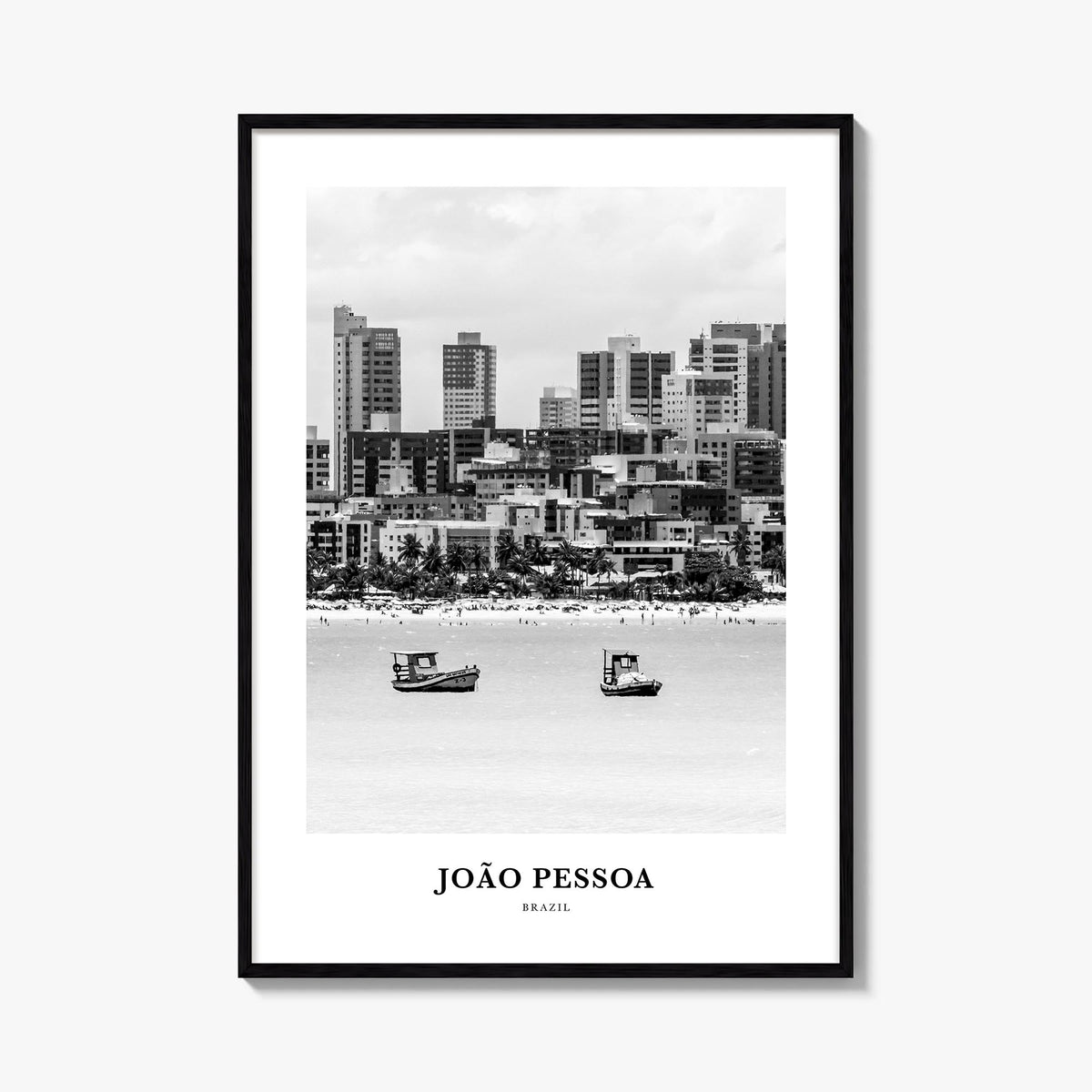 João Pessoa black & white classic poster of Brazil – vertical wall art, unframed print shown in interior mockup