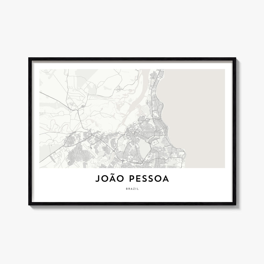 João Pessoa black & white map poster of Brazil – horizontal wall art, unframed print shown in interior mockup