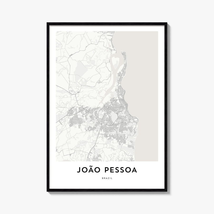 João Pessoa black & white map poster of Brazil – vertical wall art, unframed print shown in interior mockup