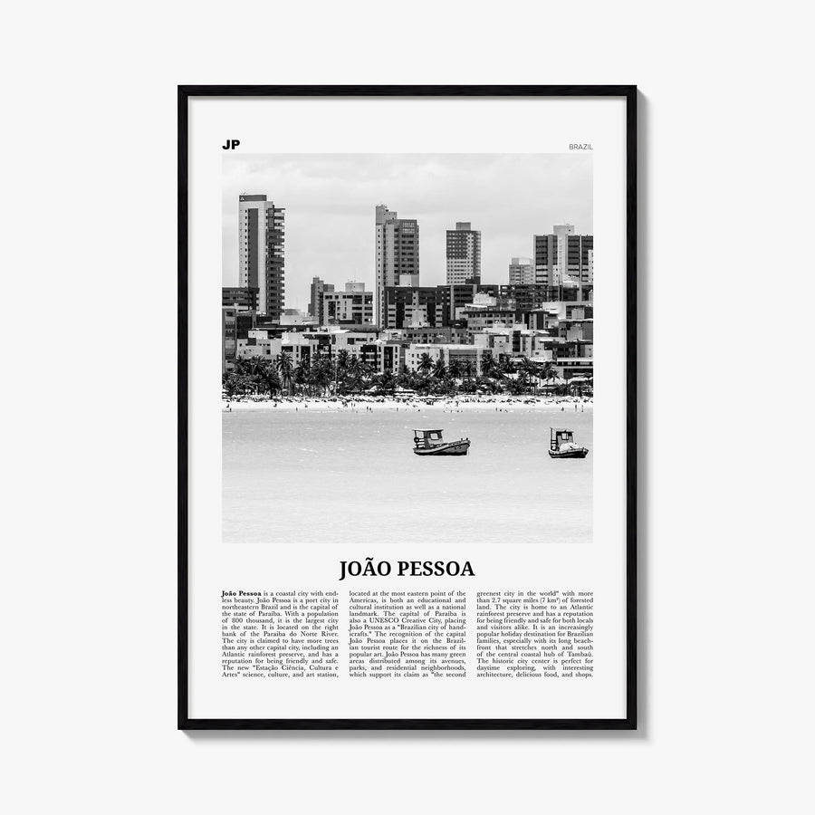 João Pessoa black & white newspaper poster of Brazil – vertical wall art, unframed print shown in interior mockup