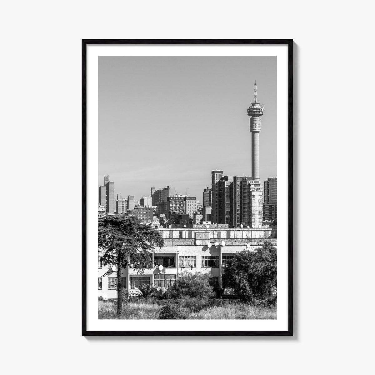 Johannesburg black & white photo poster of South Africa – vertical wall art, unframed print shown in interior mockup