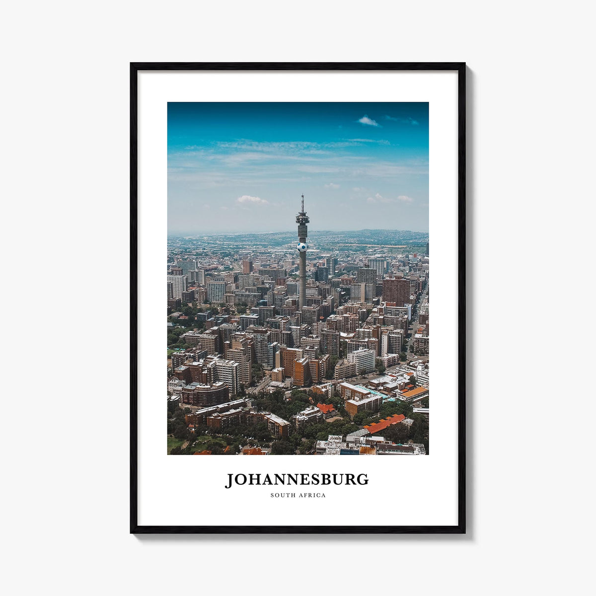 Johannesburg colorful classic poster of South Africa – vertical wall art, unframed print shown in interior mockup