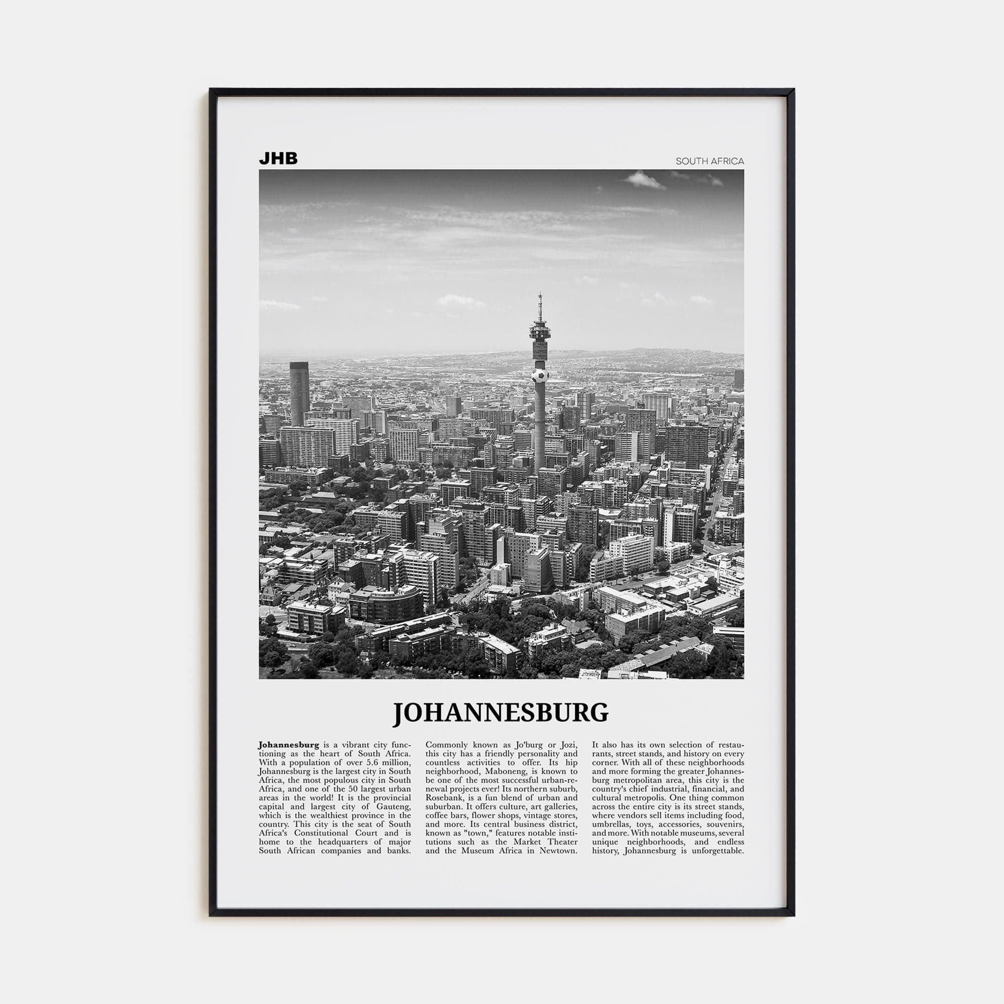 Johannesburg No 1 Poster None / 8x12 in Nbourhood Travel B&W Poster