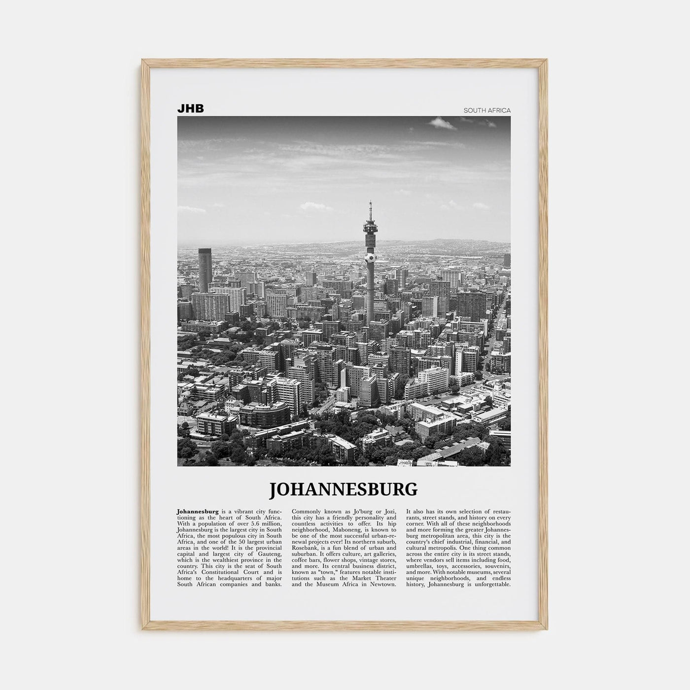 Johannesburg No 1 Poster Natural Wood / 8x12 in Nbourhood Travel B&W Poster