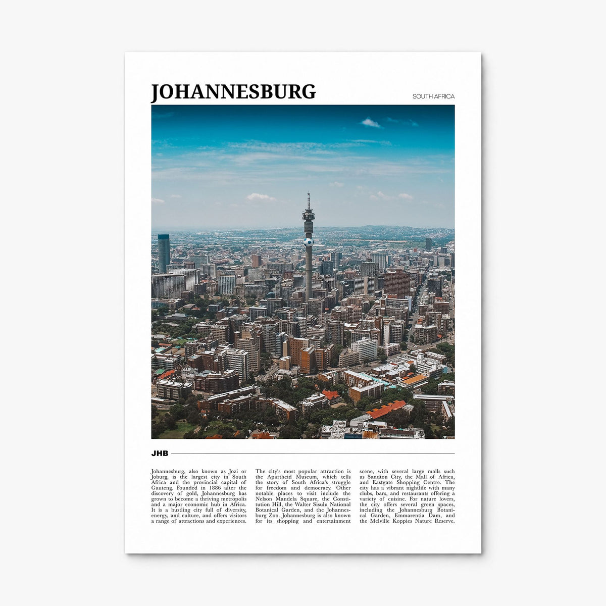 Johannesburg Travel Poster, print only (unframed)