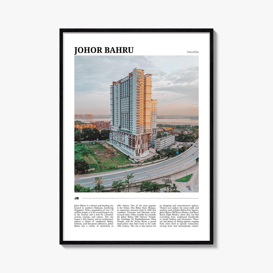 Johor Bahru colorful travel poster of Malaysia – vertical wall art, unframed print shown in interior mockup