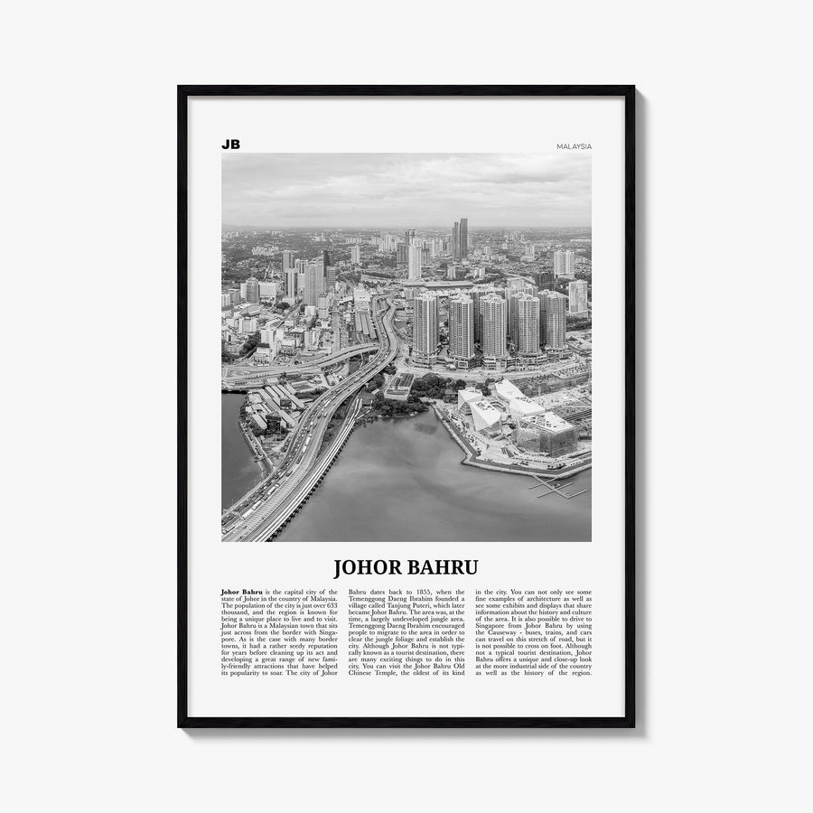 Johor Bahru no. 1 black & white newspaper poster of Malaysia – vertical wall art, unframed print shown in interior mockup