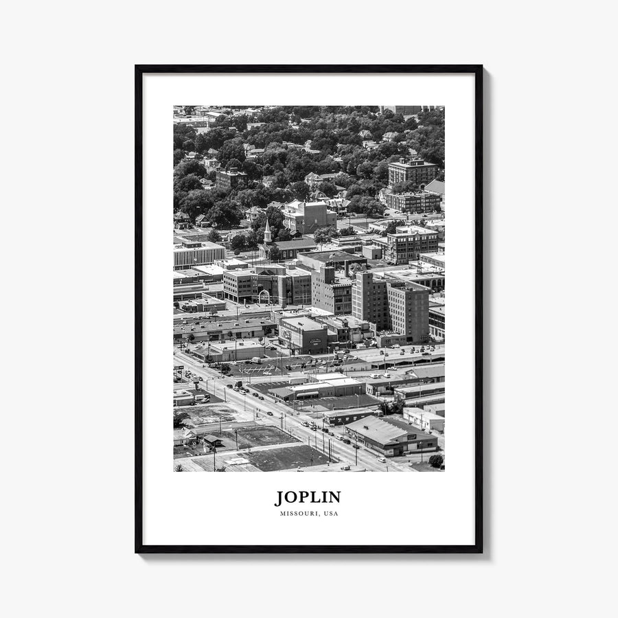 Joplin black & white classic poster of Missouri, USA – vertical wall art, unframed print shown in interior mockup