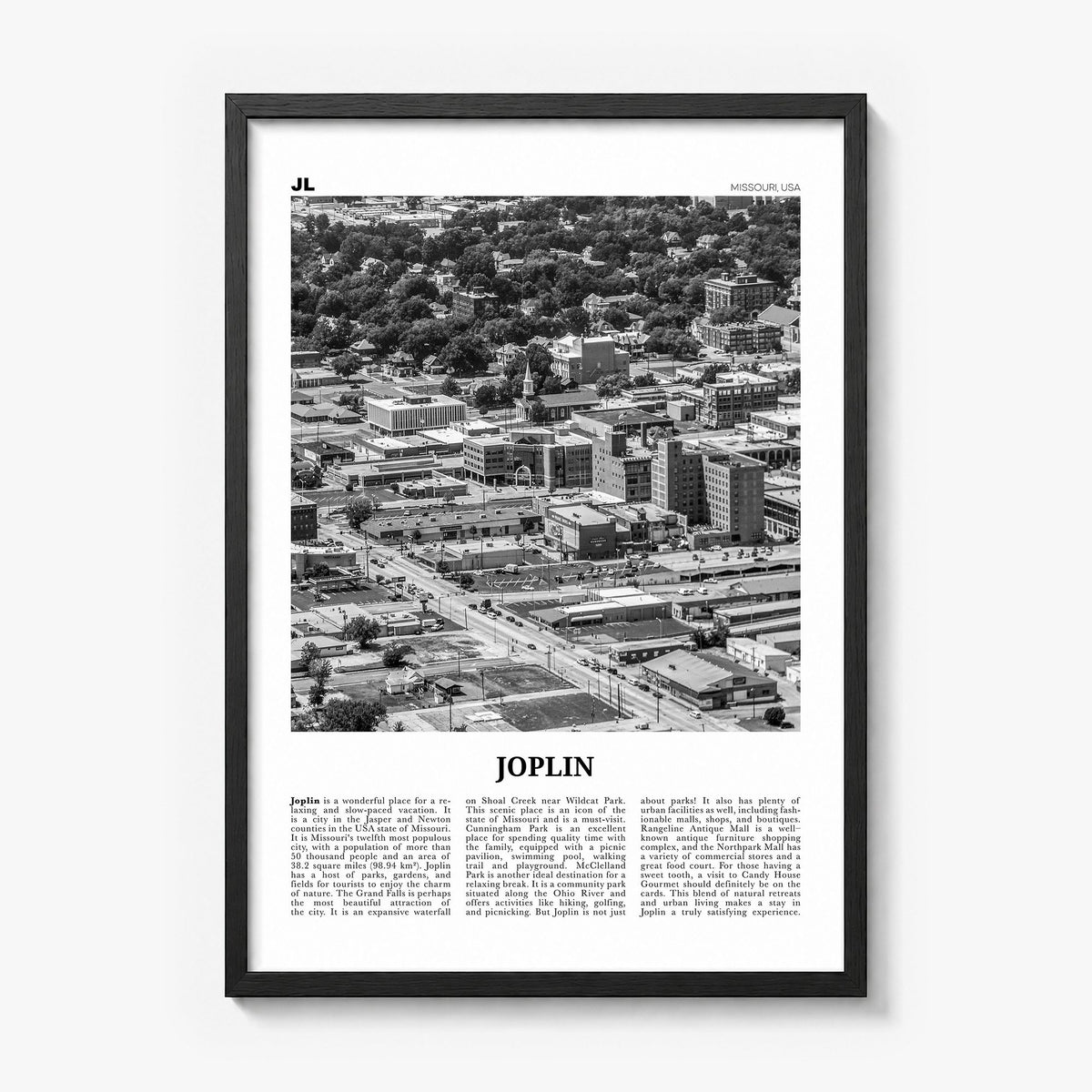 Joplin Newspaper Poster in a black wood frame
