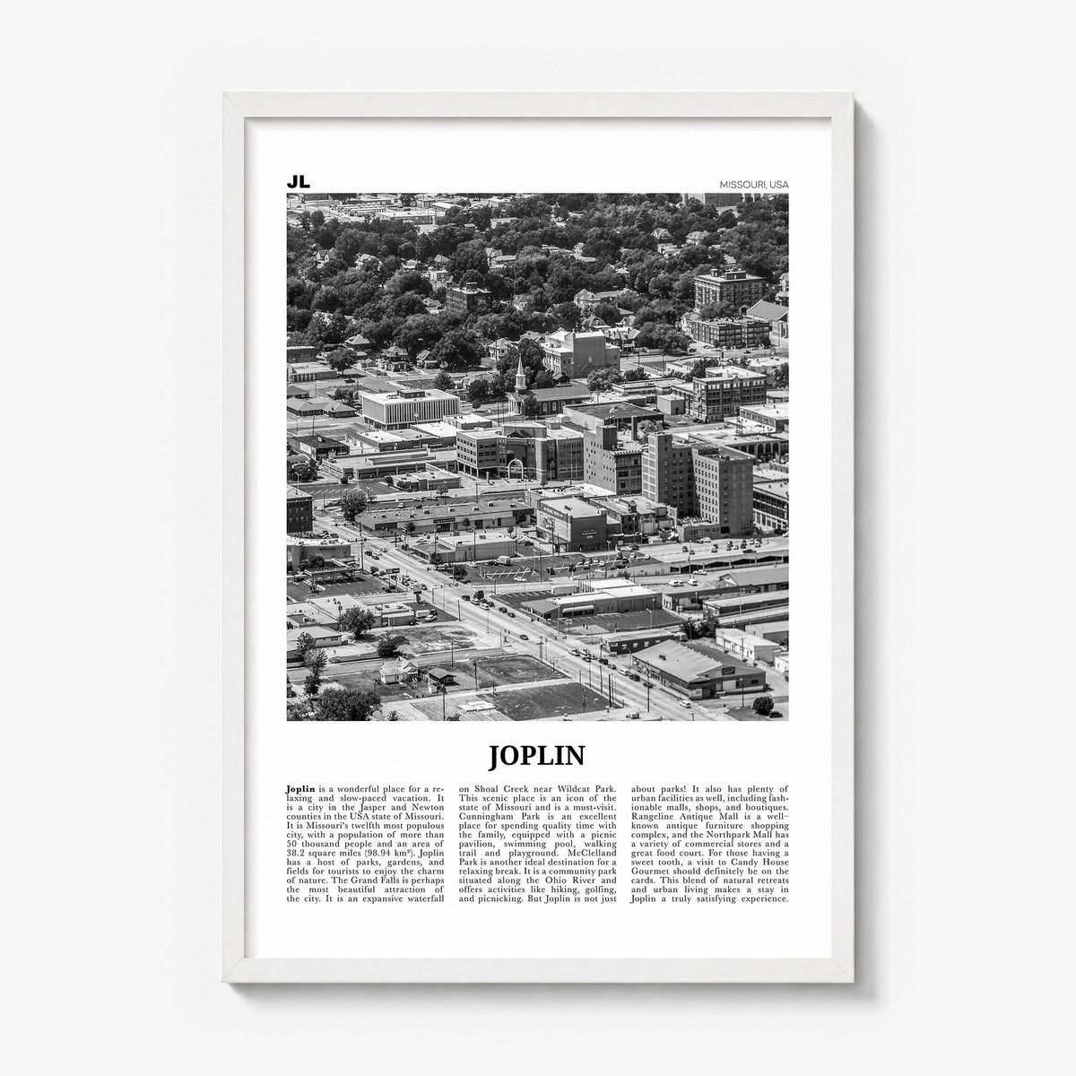 Joplin Newspaper Poster in a white wood frame
