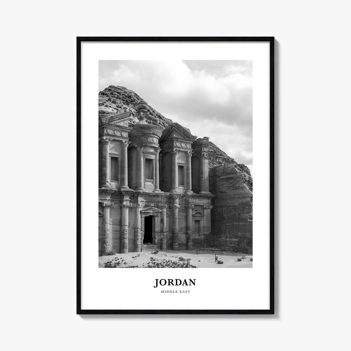Jordan black & white classic poster of Middle East – vertical wall art, unframed print shown in interior mockup
