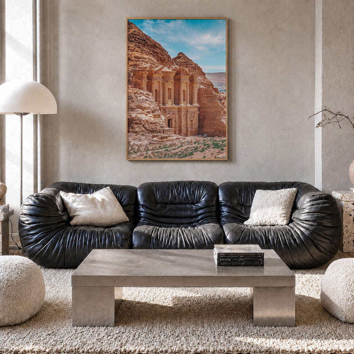 Jordan colorful photo poster of Middle East – vertical wall art in natural wood frame, hanging on wall