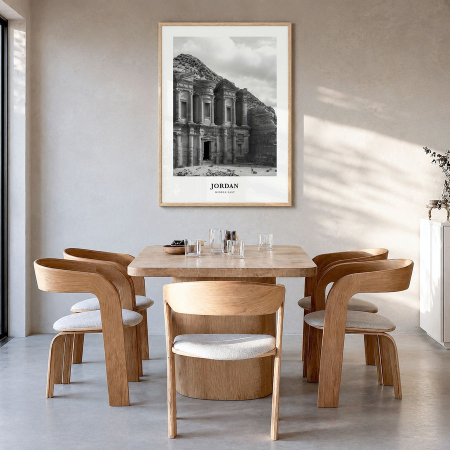 Jordan Classic Poster in a natural wood frame, hanging in a dining room