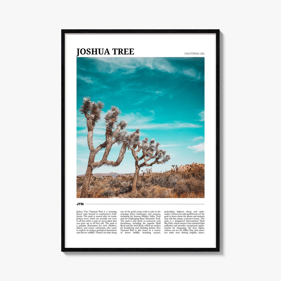 Joshua Tree National Park colorful travel poster of California, USA – vertical wall art, unframed print shown in interior moc