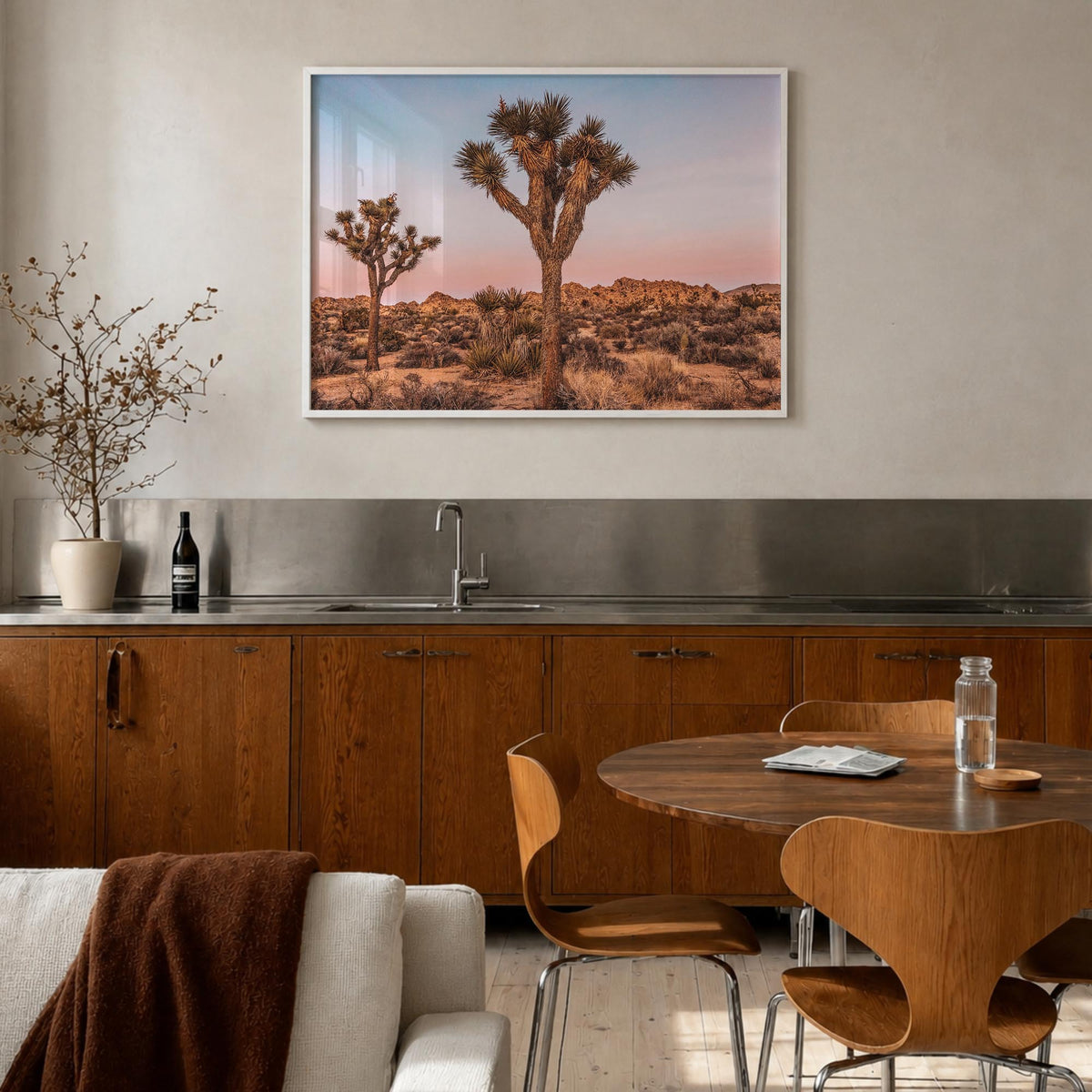 Joshua Tree National Park no. 1 colorful photo poster of California, USA – horizontal wall art in white wood frame, hanging o