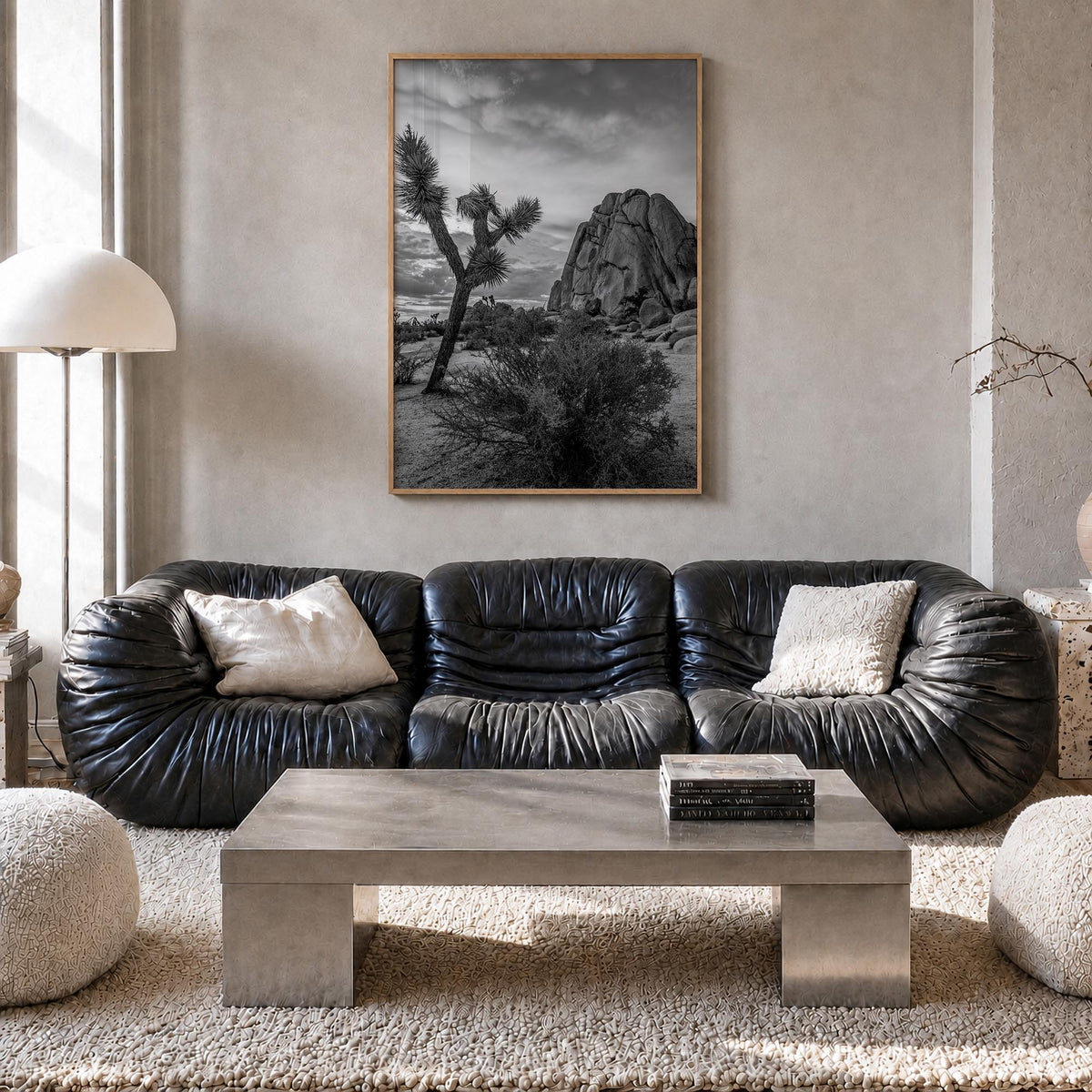 Joshua Tree National Park no. 2 black & white photo poster of California, USA – vertical wall art in natural wood frame, hang
