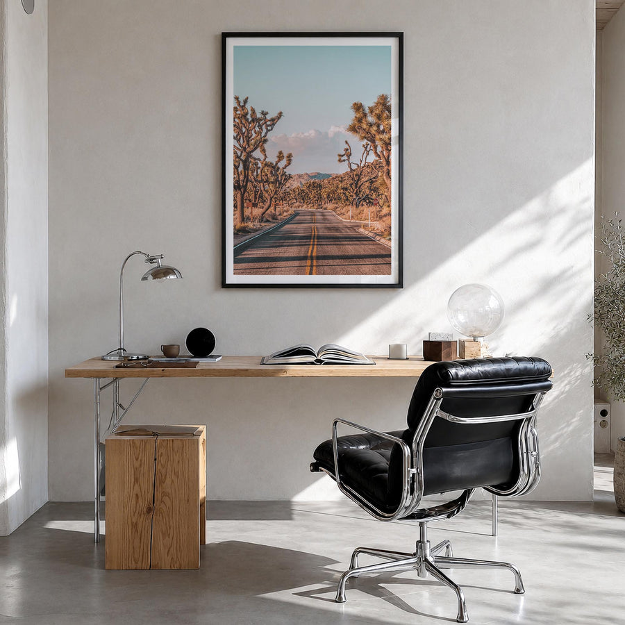 Joshua Tree National Park no. 2 colorful photo poster of California, USA – vertical wall art in black wood frame with white b