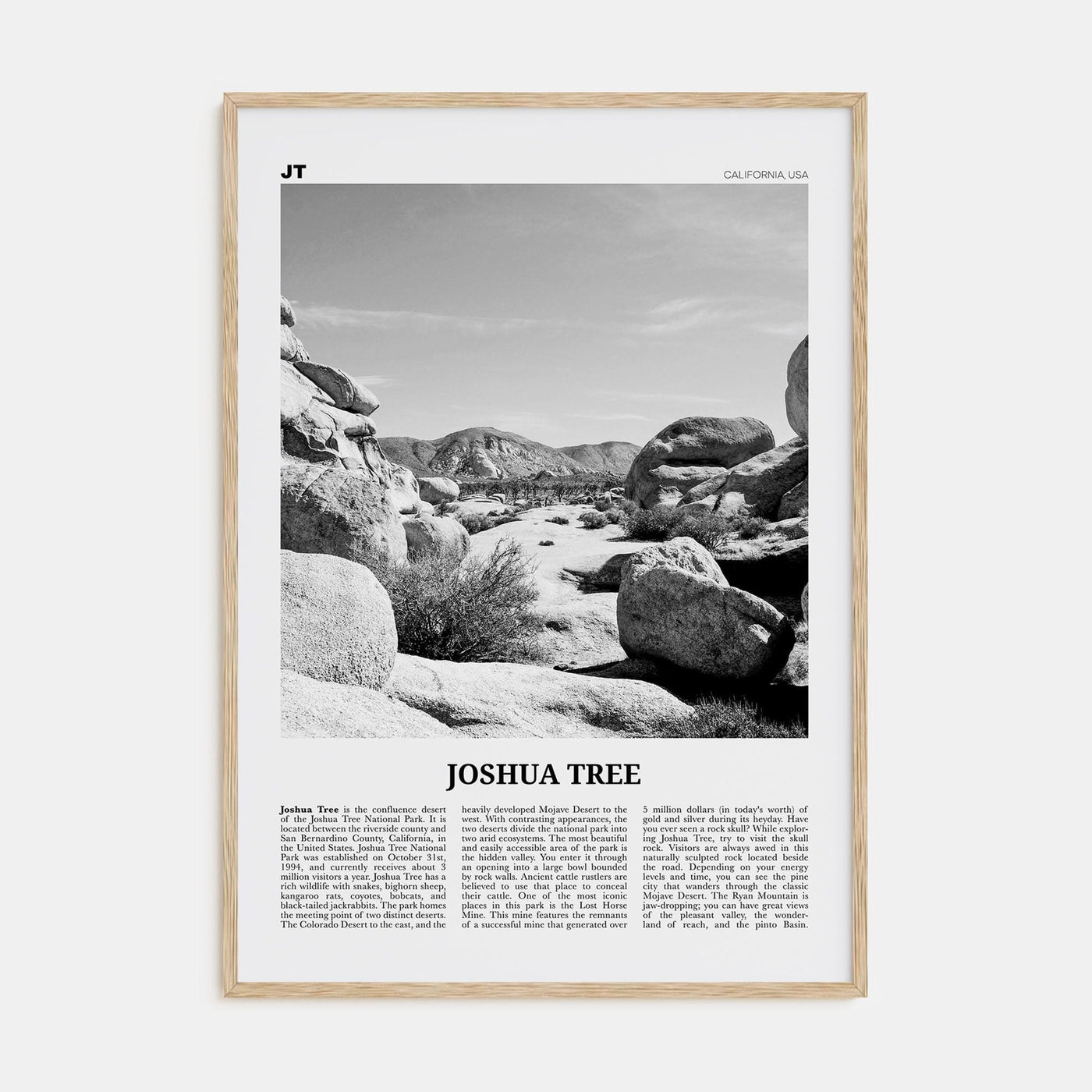 Joshua Tree National Park No 2 Poster Natural Wood / 8x12 in Nbourhood Travel B&W Poster