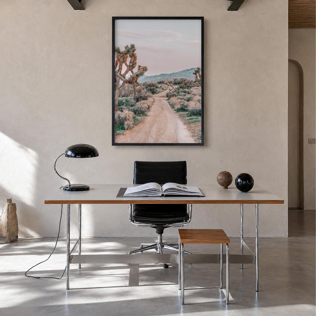 Joshua Tree National Park no. 3 colorful photo poster of California, USA – vertical wall art in black wood frame, hanging on 