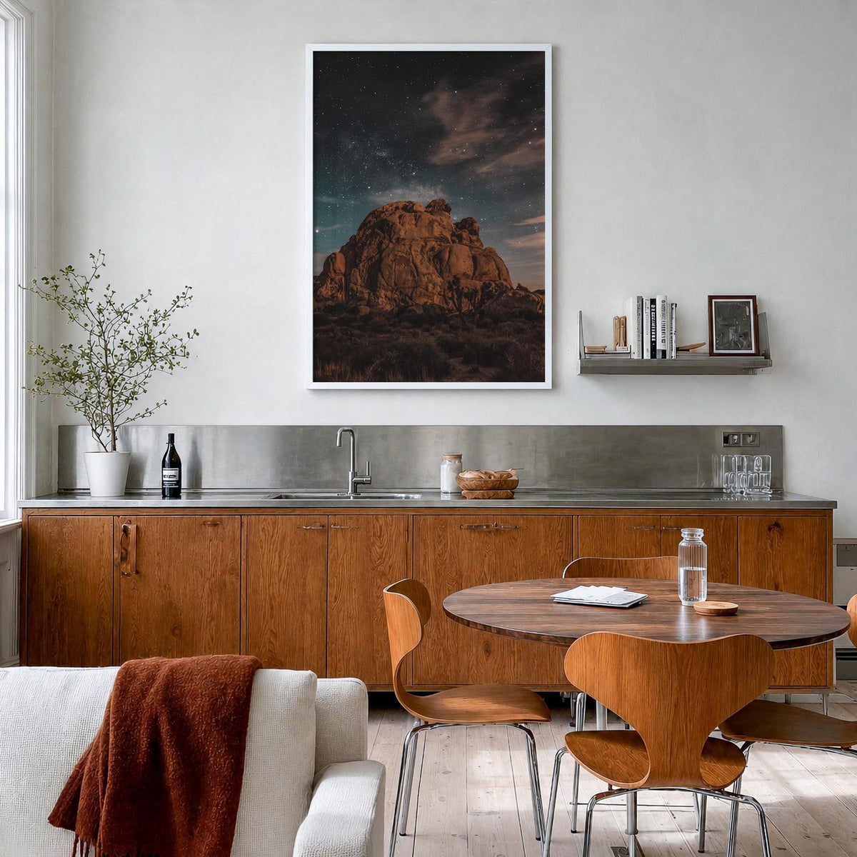 Joshua Tree National Park no. 6 colorful photo poster of California, USA – vertical wall art in white wood frame, hanging on 