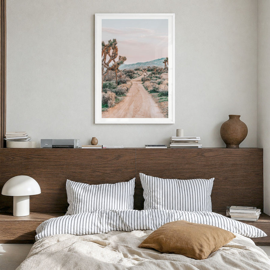 Joshua Tree National Park Photo No 3 Poster in a white wood frame, hanging in a bedroom, white border