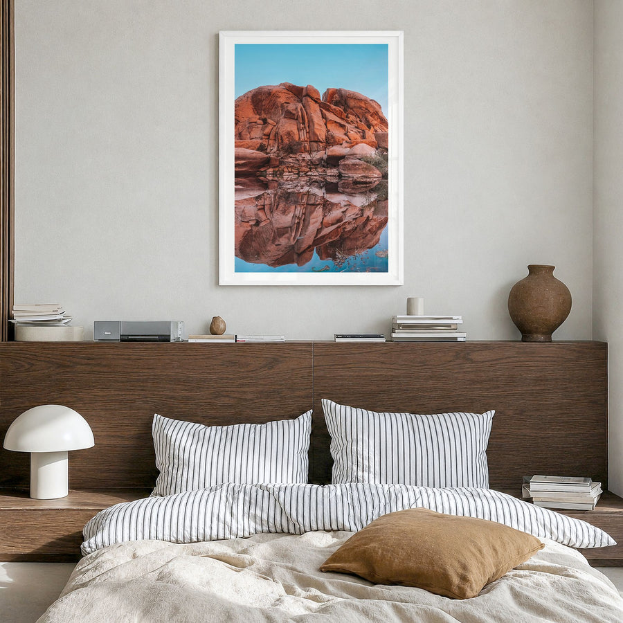 Joshua Tree National Park Photo No 5 Poster in a white wood frame, hanging in a bedroom, white border