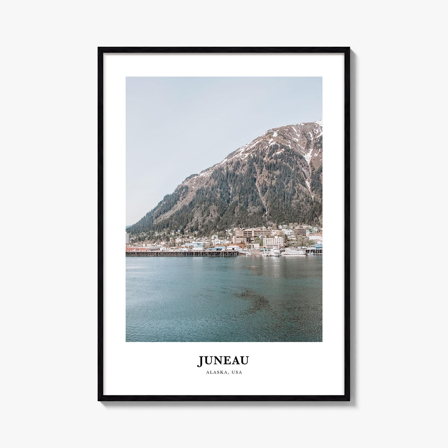 Juneau colorful classic poster of Alaska, USA – vertical wall art, unframed print shown in interior mockup