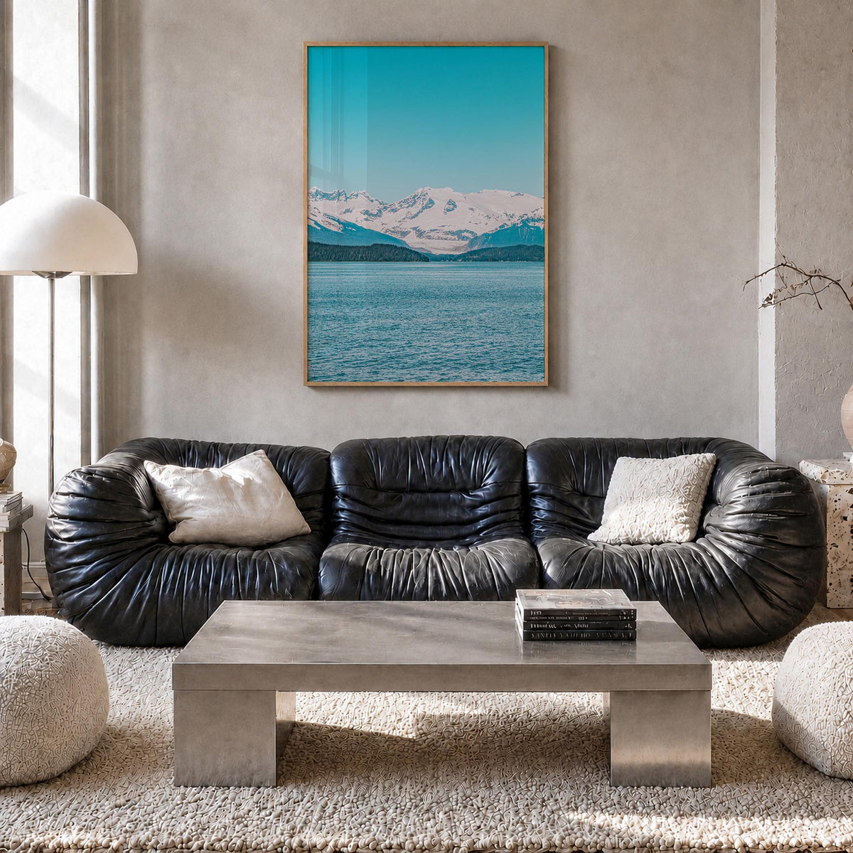 Juneau colorful photo poster of Alaska, USA – vertical wall art in natural wood frame, hanging on wall