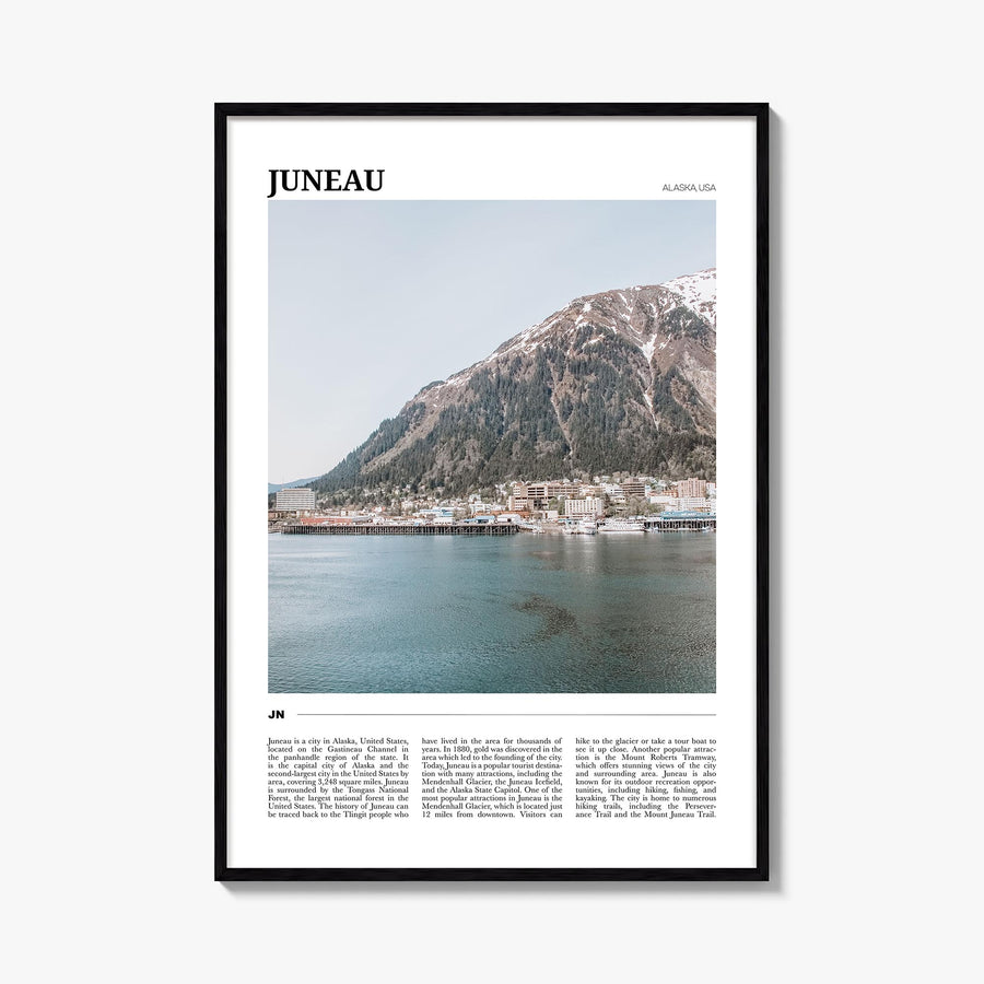 Juneau colorful travel poster of Alaska, USA – vertical wall art, unframed print shown in interior mockup