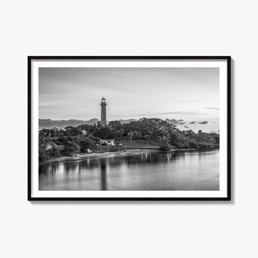 Jupiter black & white photo poster of Florida, USA – horizontal wall art, unframed print shown in interior mockup
