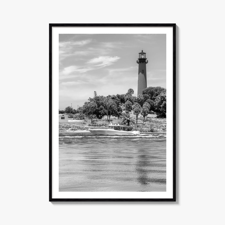 Jupiter black & white photo poster of Florida, USA – vertical wall art, unframed print shown in interior mockup