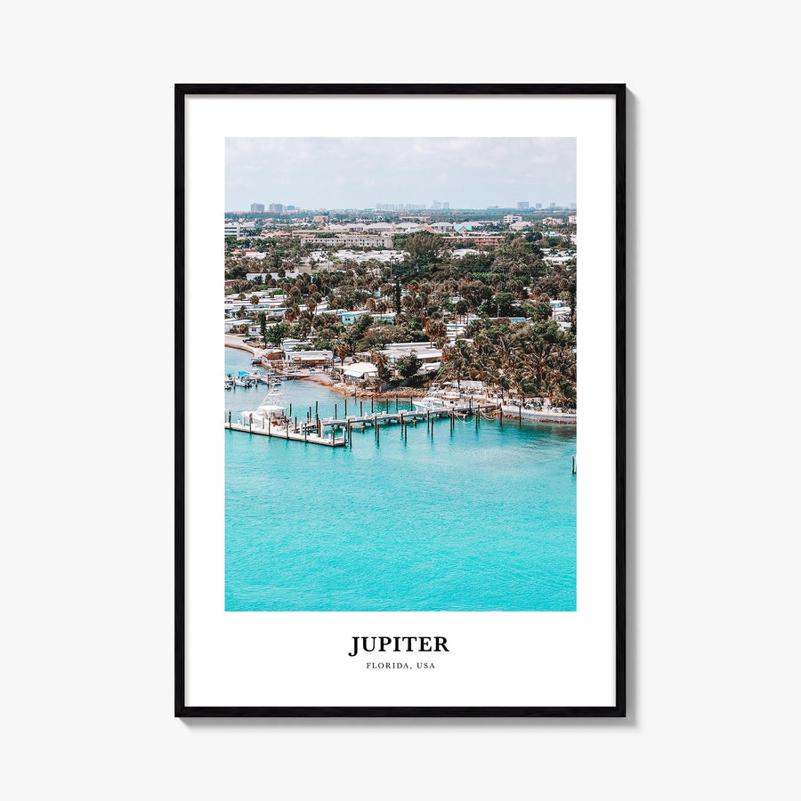 Jupiter colorful classic poster of Florida, USA – vertical wall art, unframed print shown in interior mockup