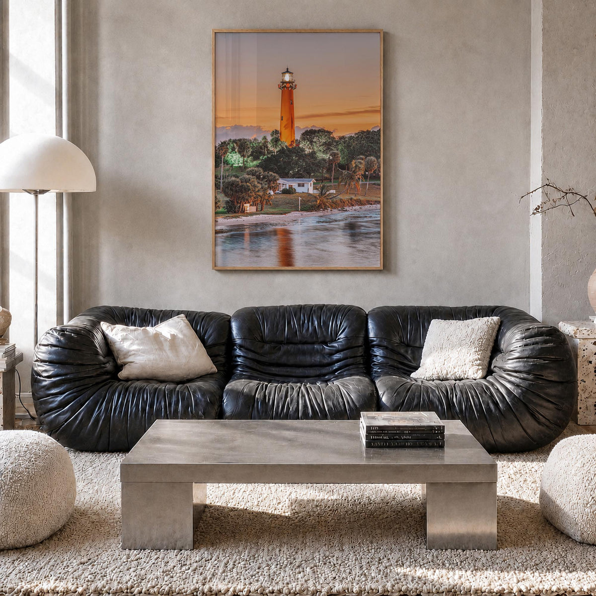 Jupiter no. 1 colorful photo poster of Florida, USA – vertical wall art in natural wood frame, hanging on wall