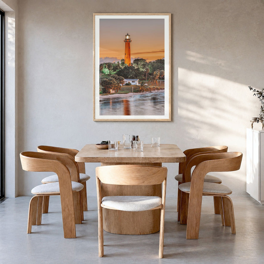 Jupiter Photo No 1 Poster in a natural wood frame, hanging in a dining room, white border