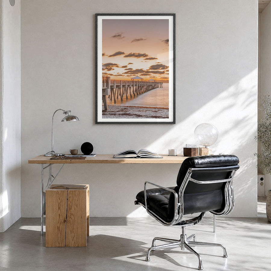 Jupiter Photo No 2 Poster in a black wood frame, hanging in a bright home office, white border