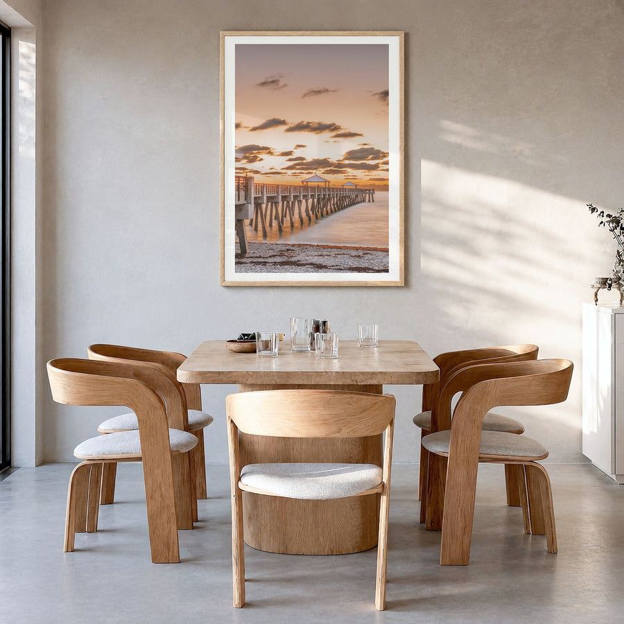 Jupiter Photo No 2 Poster in a natural wood frame, hanging in a dining room, white border