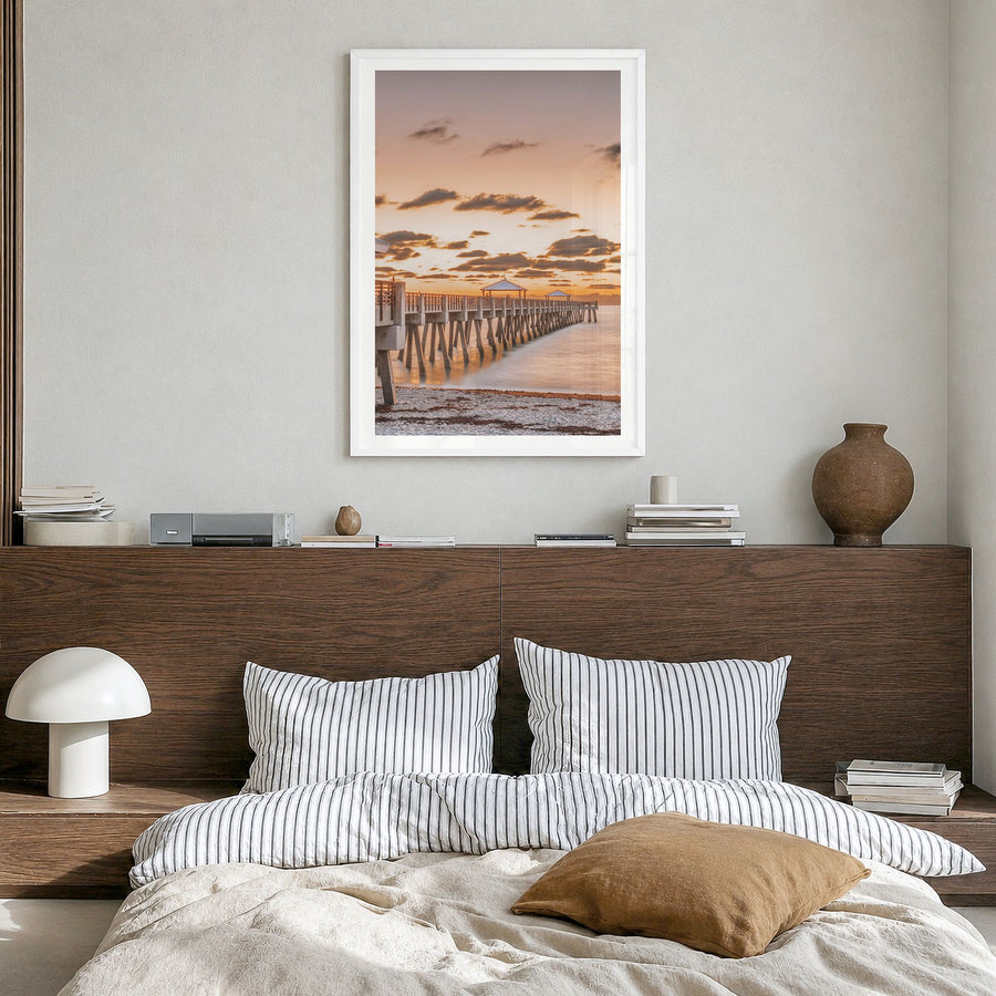 Jupiter Photo No 2 Poster in a white wood frame, hanging in a bedroom, white border